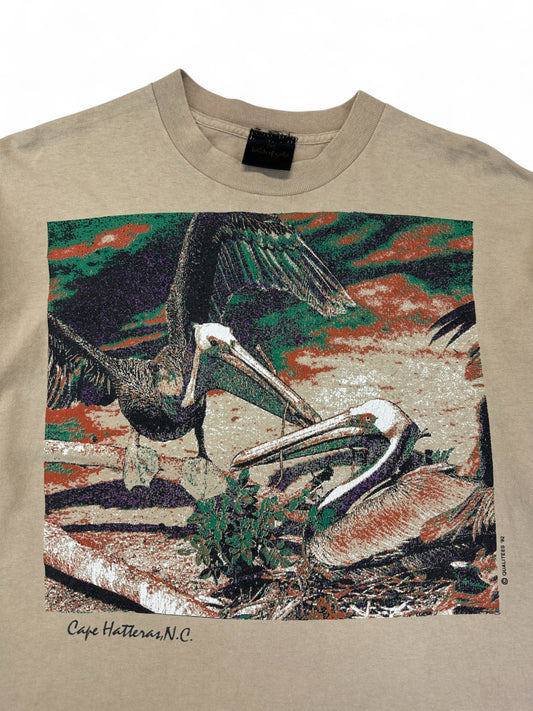 Vintage Touch Of Gold Shirt 1992 "Cape Hatteras N.C." Brown Pelicans Single Stitch Made In USA Braun L-XL