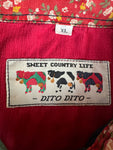 Vintage Dito Dito Cordhemd Patchwork "Sweet Country Life" Bunt XL