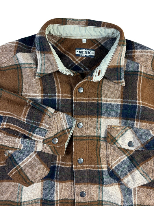Vintage Mustang Flanellhemd Kariert Braun Dunkelblau XL