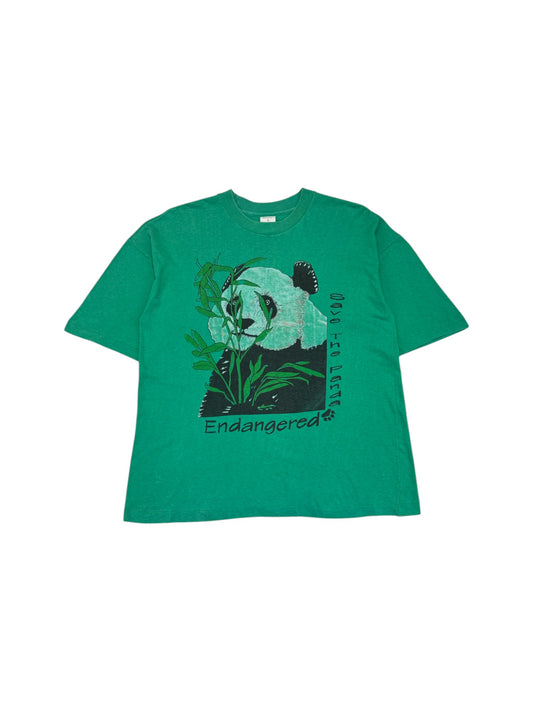 Vintage Animal Print Shirt 90s "Save The Panda - Endangered" Single Stitch Grün L