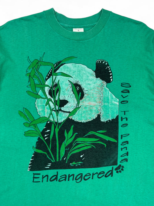 Vintage Animal Print Shirt 90s "Save The Panda - Endangered" Single Stitch Grün L