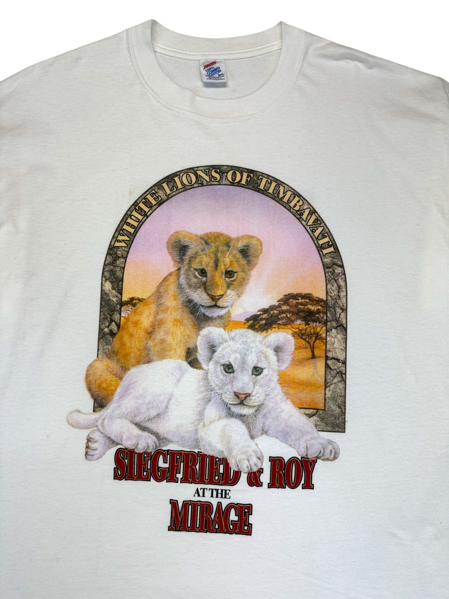 Vintage Jerzees Shirt 90s „White Lions of Timbavati – Siegfried & Roy at The Mirage“ Made In USA Weiß XL