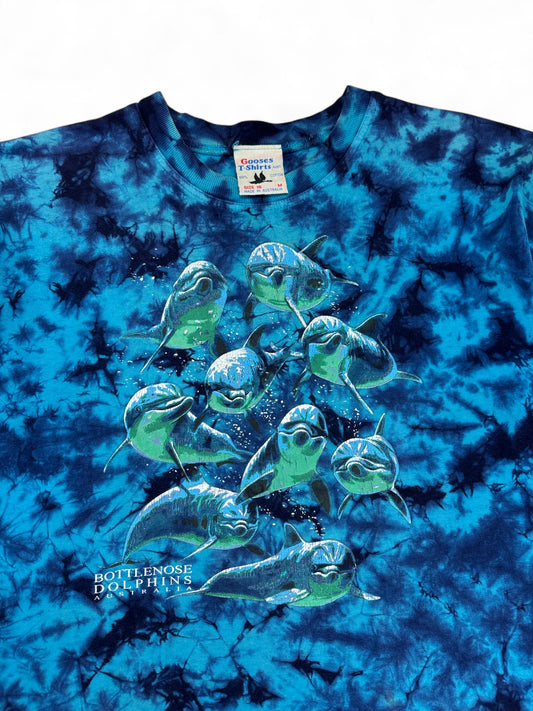 Vintage Gooses Shirt 90s Bottlenose Dolphines Made In Australia Tie-Dye Blau M