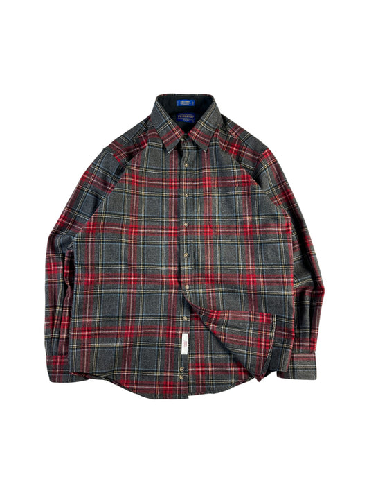 Pendleton Flanellhemd Schurwolle Kariert Grau Rot L