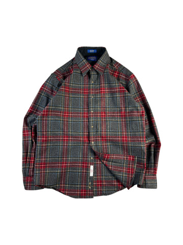 Pendleton Flanellhemd Schurwolle Kariert Grau Rot L