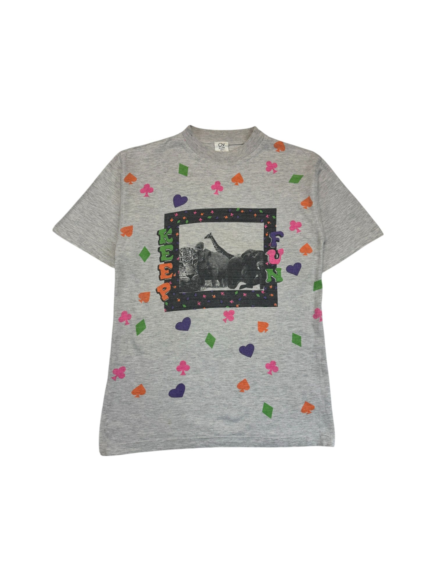 Vintage Animal Print Shirt 90s "Keep Fun" Safari Grau (Kids 164) S-M