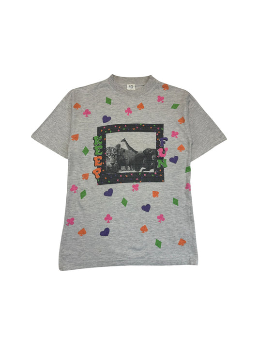 Vintage Animal Print Shirt 90s "Keep Fun" Safari Grau (Kids 164) S-M