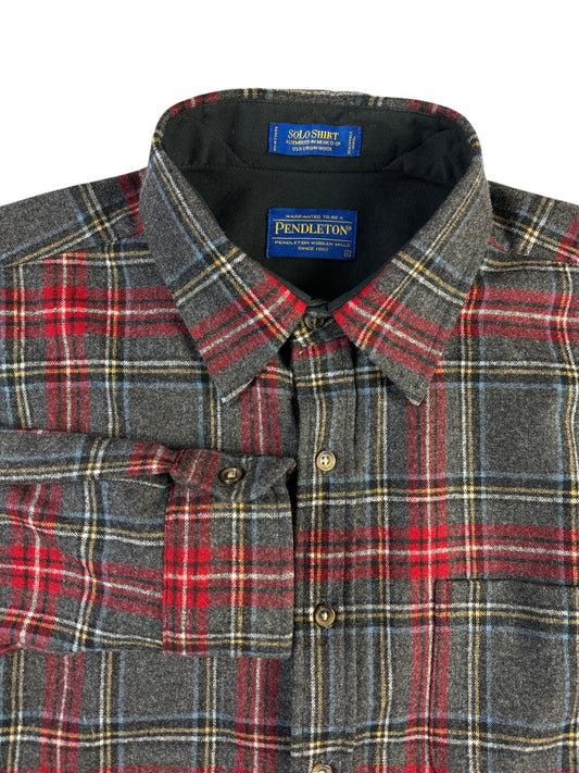 Pendleton Flanellhemd Schurwolle Kariert Grau Rot L