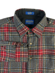 Pendleton Flanellhemd Schurwolle Kariert Grau Rot L