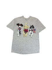 Vintage International Design Group Shirt 90s "Patriotic Dogs USA" Sea Bell Inc Single Stitch Grau XL-XXL