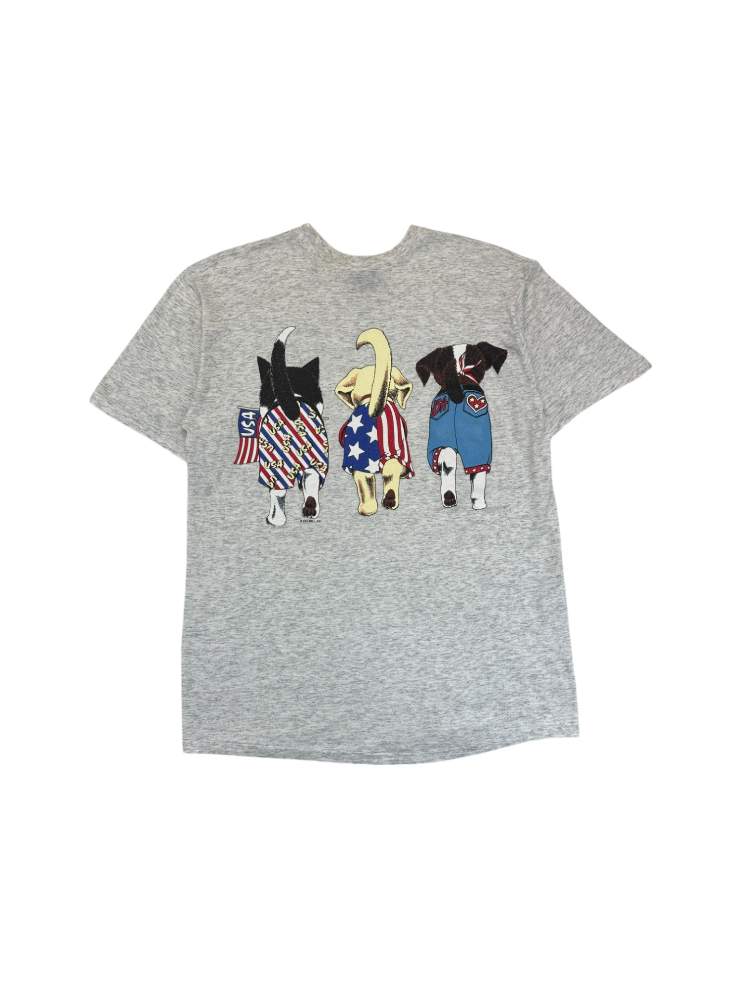 Vintage International Design Group Shirt 90s "Patriotic Dogs USA" Sea Bell Inc Single Stitch Grau XL-XXL