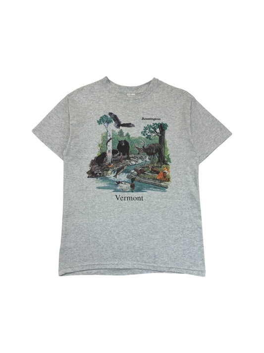 Vintage Fruit Of The Loom Shirt 90s Wildlife Print "Bennington, Vermont" Grau L