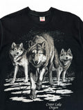Vintage Fruit Of The Loom Shirt 1994 Fletchers Wildlife "Crater Lake Oregon" Wölfe Single Stitch Made In USA Schwarz L