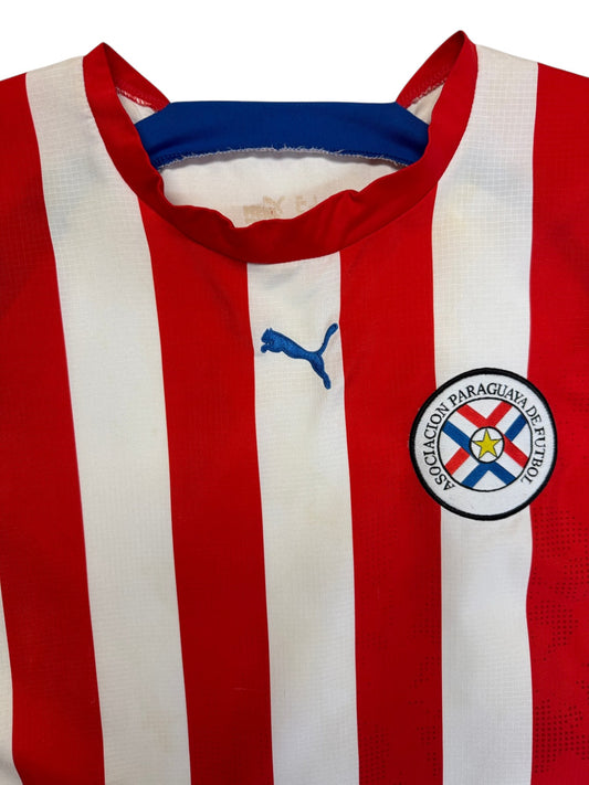 2006 Puma Trikot Paraguay Heim Gestreift Rot Weiß M - RareRags