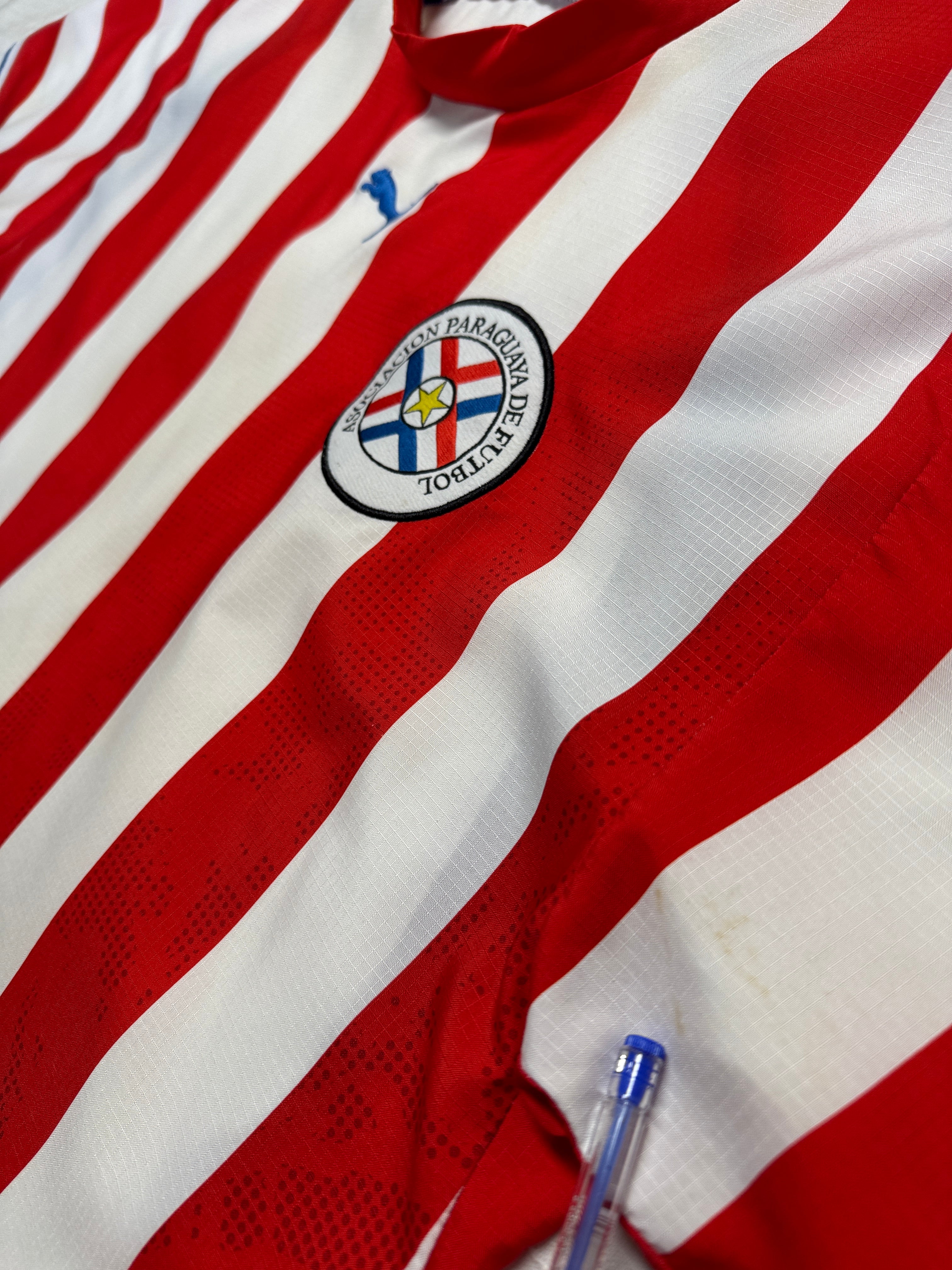 2006 Puma Trikot Paraguay Heim Gestreift Rot Weiß M - RareRags
