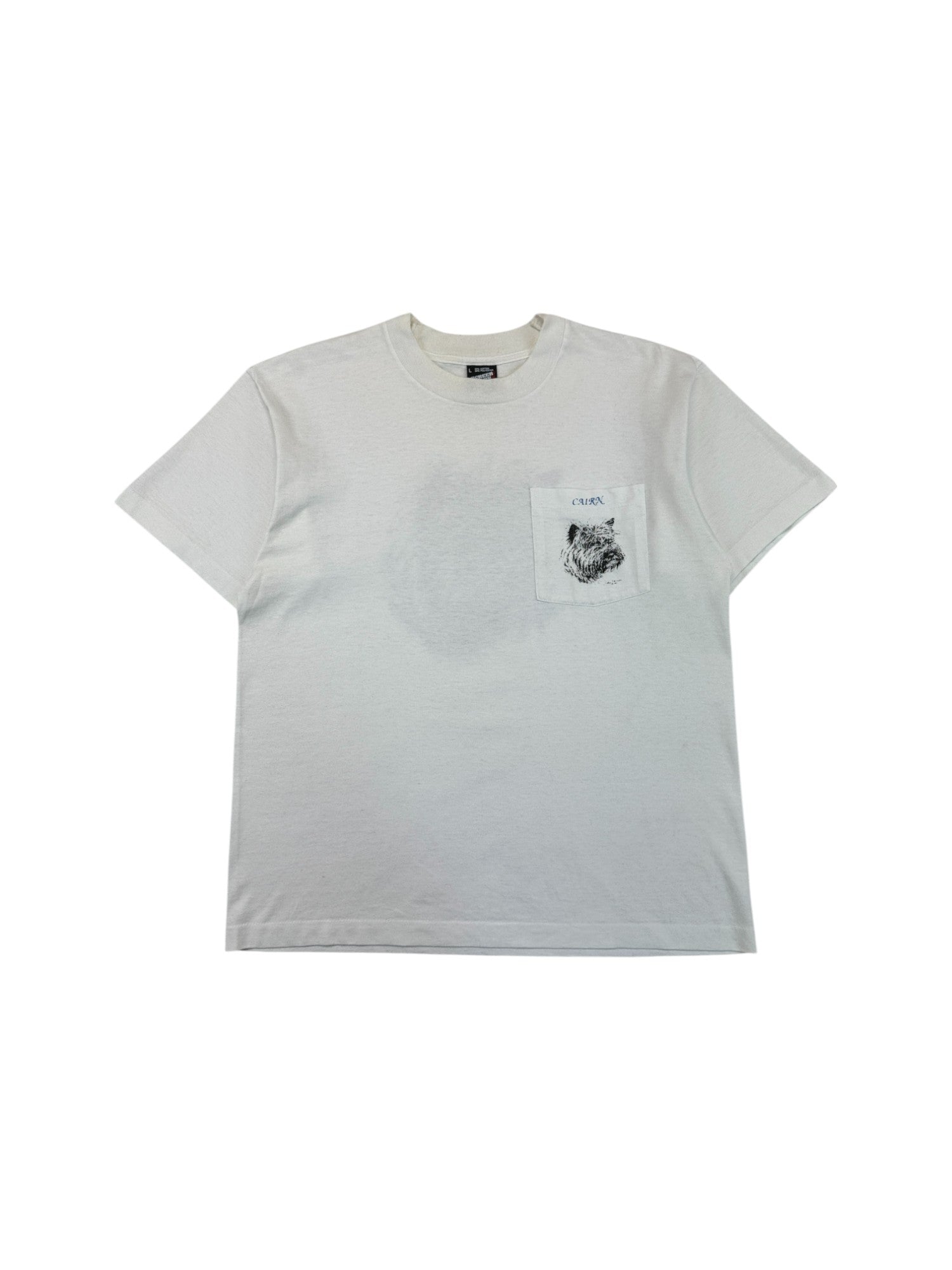 Vintage Screen Stars Shirt 80s Mit Brusttasche Cairn Terrier Single Stitch Made In USA Weiß L