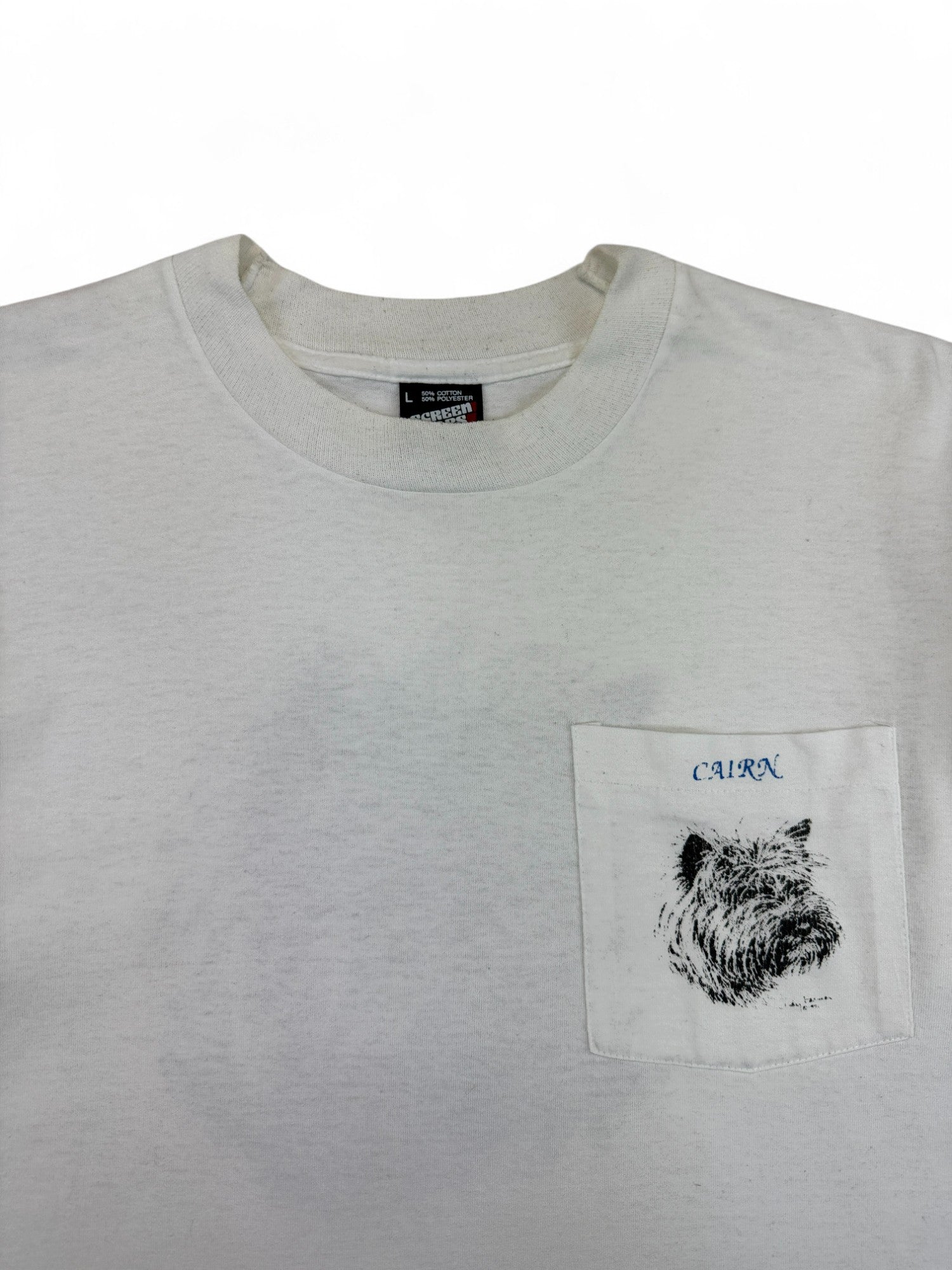 Vintage Screen Stars Shirt 80s Mit Brusttasche Cairn Terrier Single Stitch Made In USA Weiß L