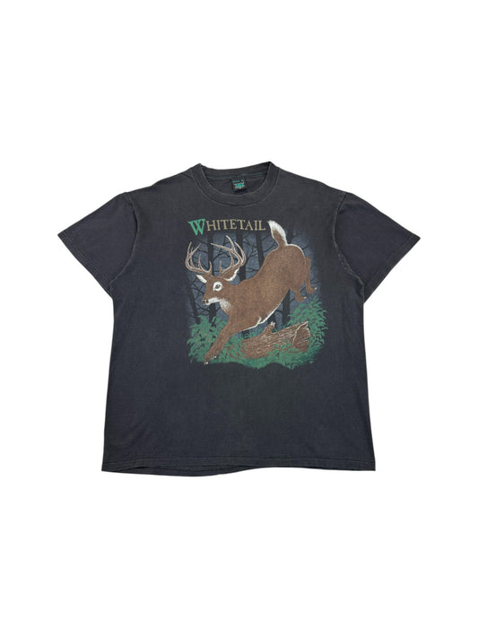 Vintage Tee's Unlimited Shirt 90s "Whitetail Deer" Single Stitch Made In USA Schwarz XL