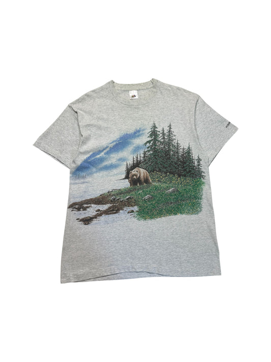 Vintage Fruit Of The Loom Shirt 90s Nature Print Kimberley Made In Canada Single Stitch Grau XL