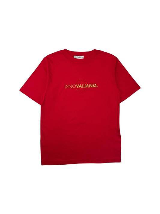 Vintage Dinovaliano Shirt 90s Spellout Made In Slovenia Rot L-XL