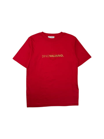 Vintage Dinovaliano Shirt 90s Spellout Made In Slovenia Rot L-XL