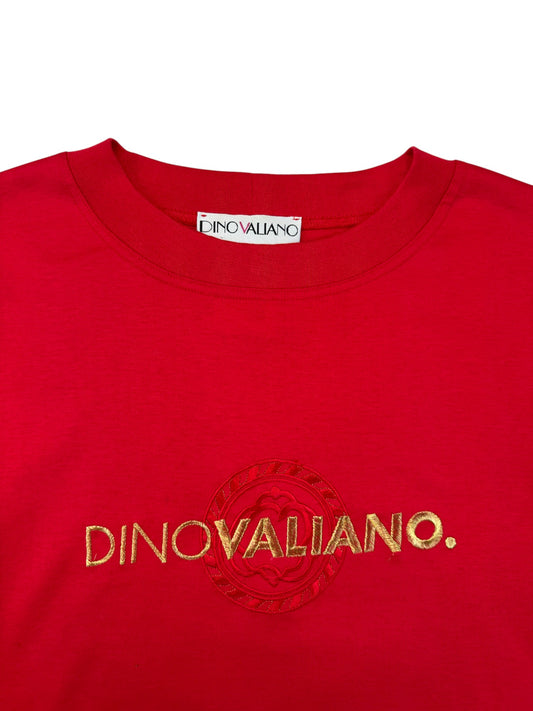 Vintage Dinovaliano Shirt 90s Spellout Made In Slovenia Rot L-XL