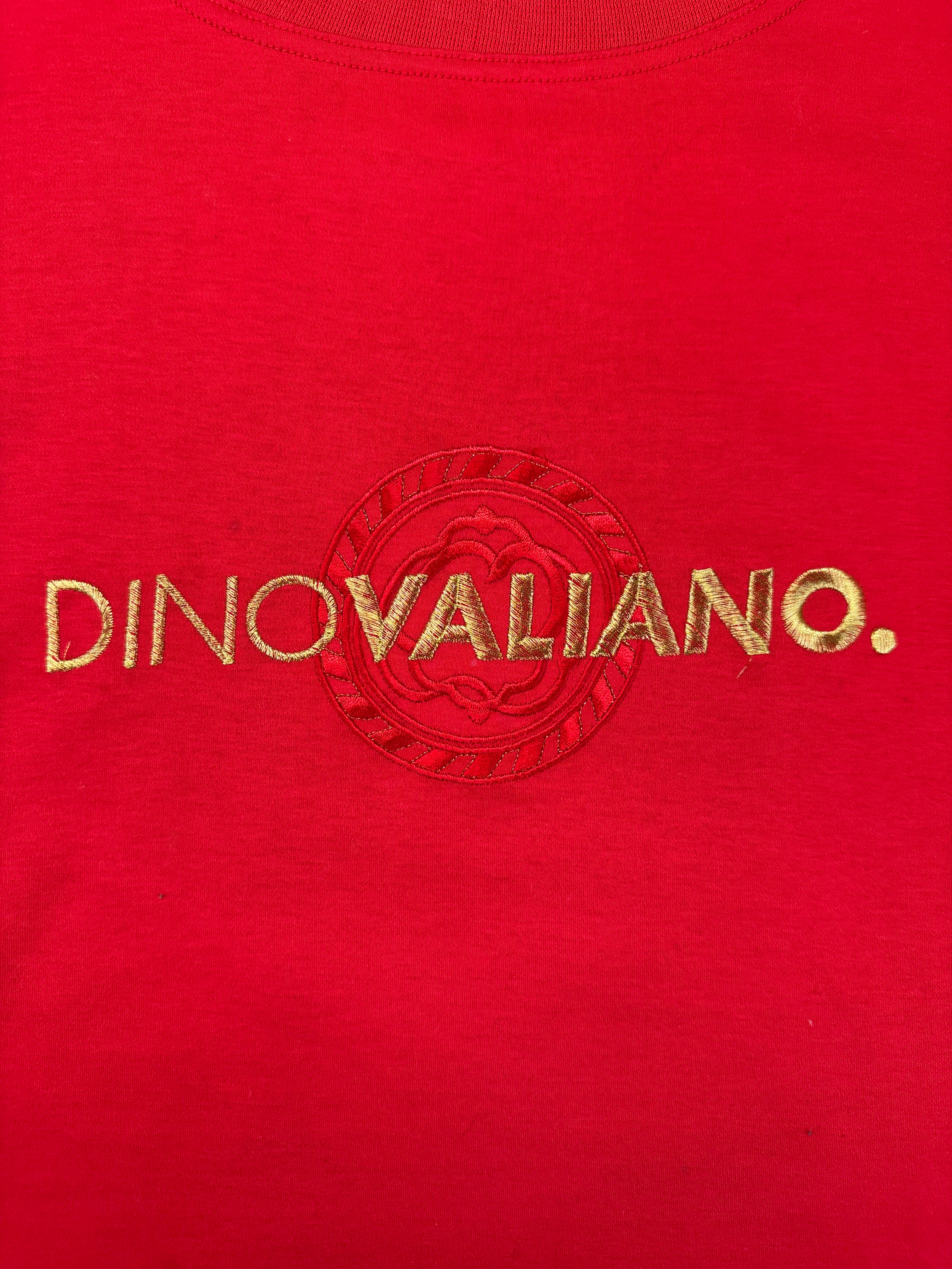 Vintage Dinovaliano Shirt 90s Spellout Made In Slovenia Rot L-XL