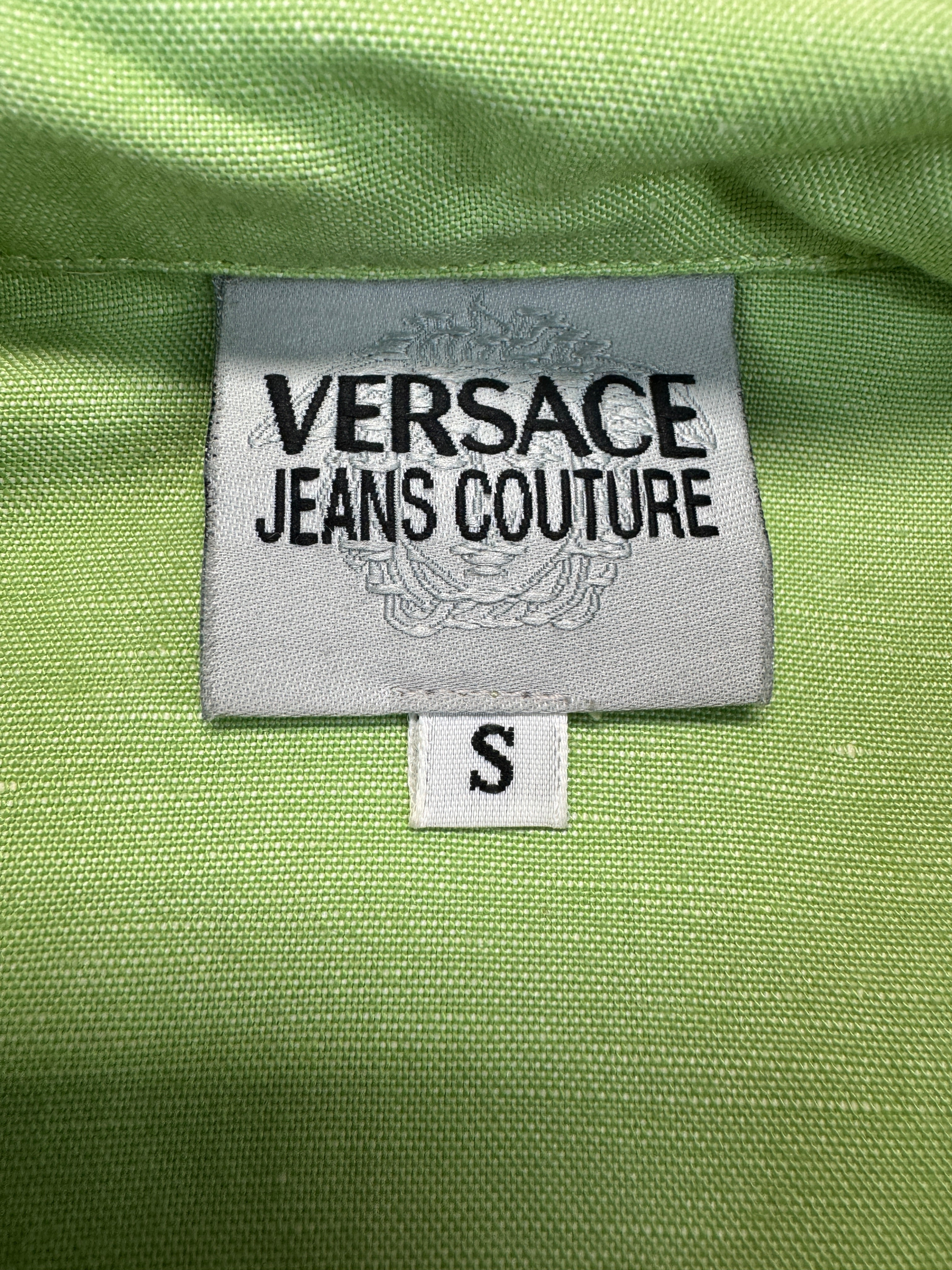Vintage Versace Jeans Couture Cropped Linen Blend Sommerjacke 90s Damen Grün S