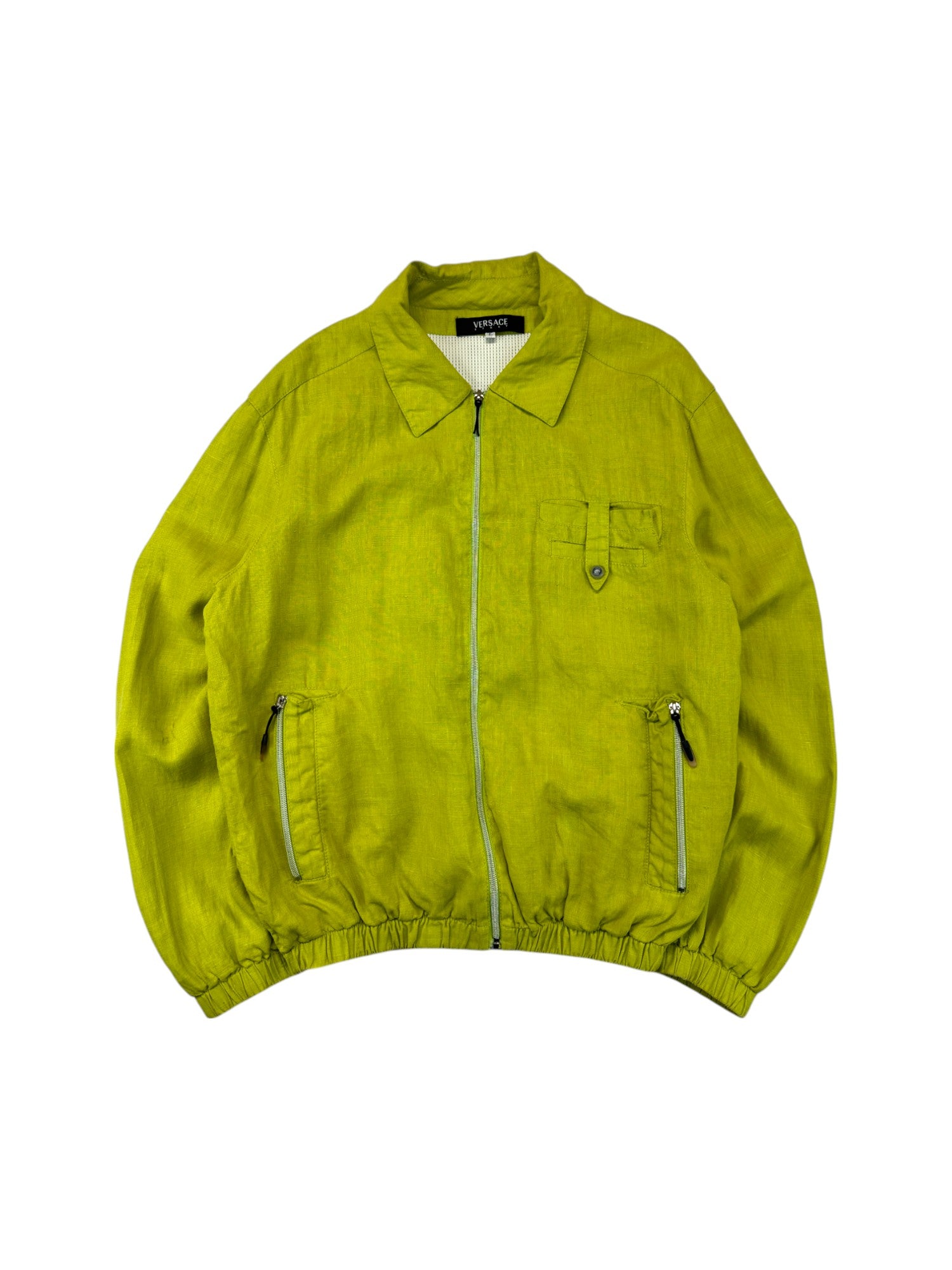 Vintage Versace Sport Leinen Mix Sommerjacke 90s ZAMA Z50 Zip Multipocket Made In Italy Grün L