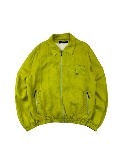 Vintage Versace Sport Leinen Mix Sommerjacke 90s ZAMA Z50 Zip Multipocket Made In Italy Grün L
