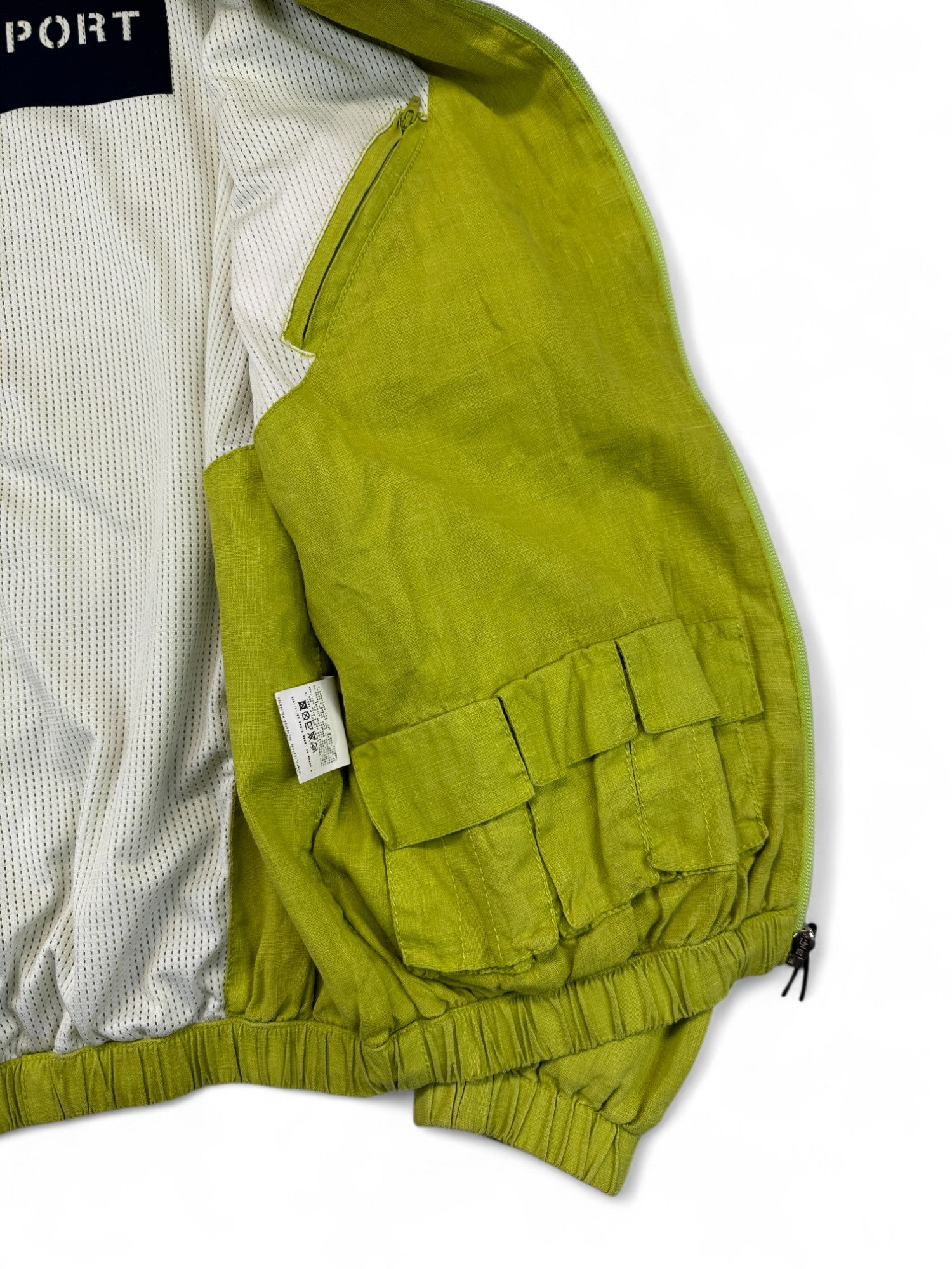 Vintage Versace Sport Leinen Mix Sommerjacke 90s ZAMA Z50 Zip Multipocket Made In Italy Grün L