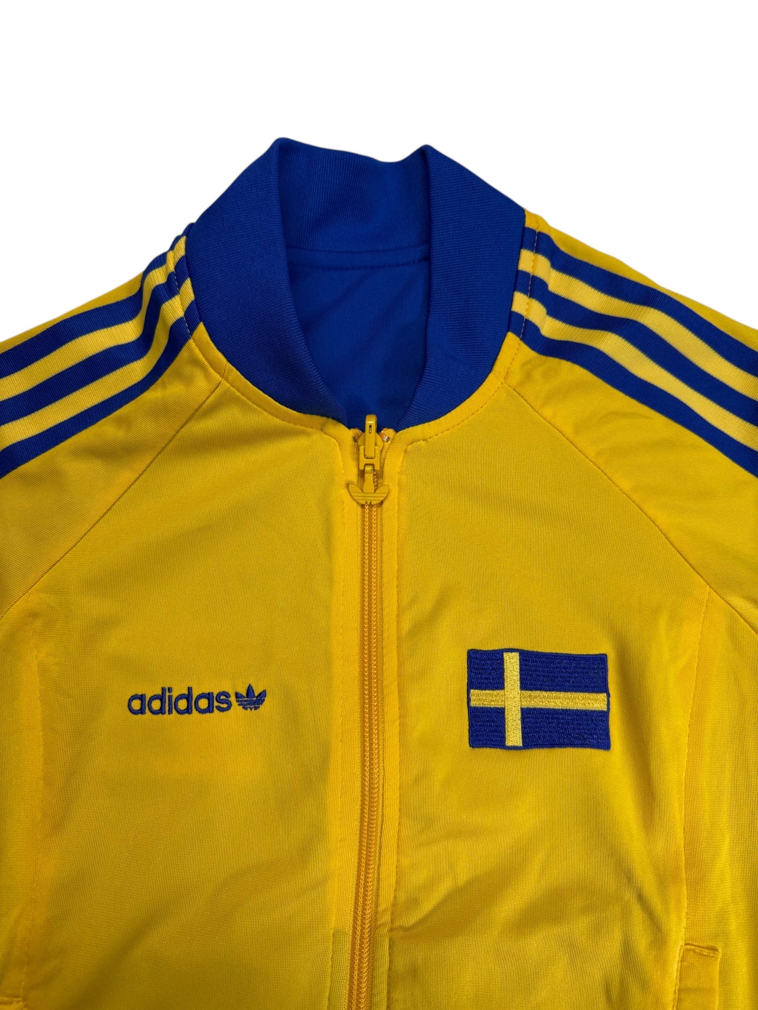 2008 Adidas Damen Reversible Sportjacke Schweden Blau Gelb 38 M - RareRags