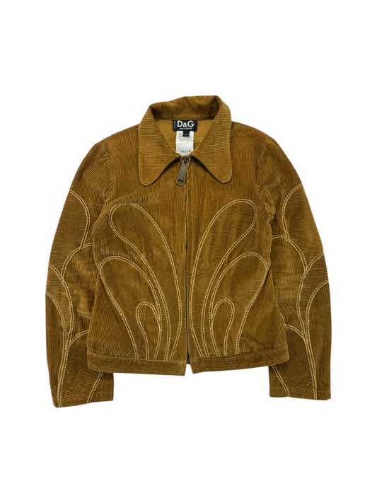 Vintage Dolce&Gabbana Cordjacke Mit Ziernähten 90s Damen Made in Italy Braun M