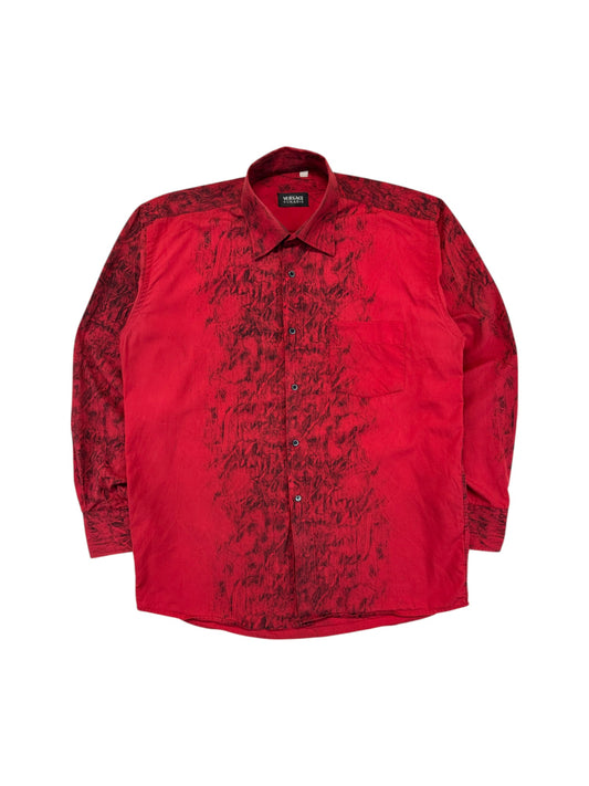 Vintage Versace Classic Hemd 90s Crinkle-Dye Rot XL-XXL