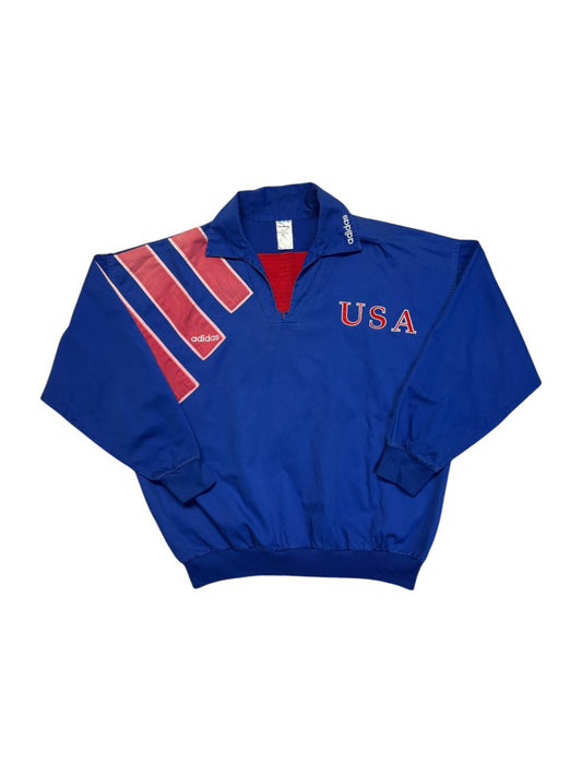 1992/93 Adidas Sportjacke/ Reise Sweatshirt USA Soccer Made In Singapore Blau Rot M - RareRags