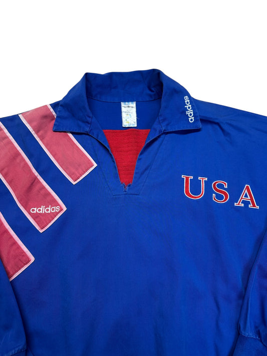 1992/93 Adidas Sportjacke/ Reise Sweatshirt USA Soccer Made In Singapore Blau Rot M - RareRags