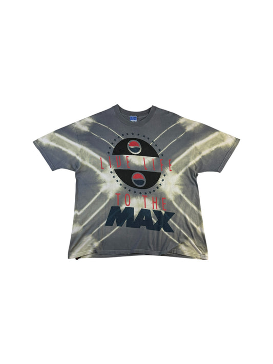 Vintage Pepsi Max Shirt 90s "Live life to the max" Werbung Oversized Tie-Dye/ Batik Grau Weiß S-M