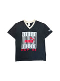 90s Puma V-Ausschnitt Shirt Street Soccer Cup 94 x Sport Bild Schwarz S - RareRags