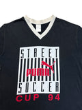 90s Puma V-Ausschnitt Shirt Street Soccer Cup 94 x Sport Bild Schwarz S - RareRags