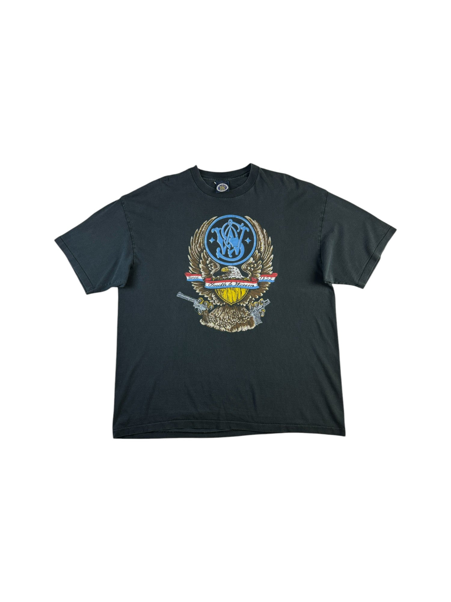 Vintage Smith&Wesson Shirt 90s Eagle Logo Werbung Single Stitch Schwarz XXL - RareRags