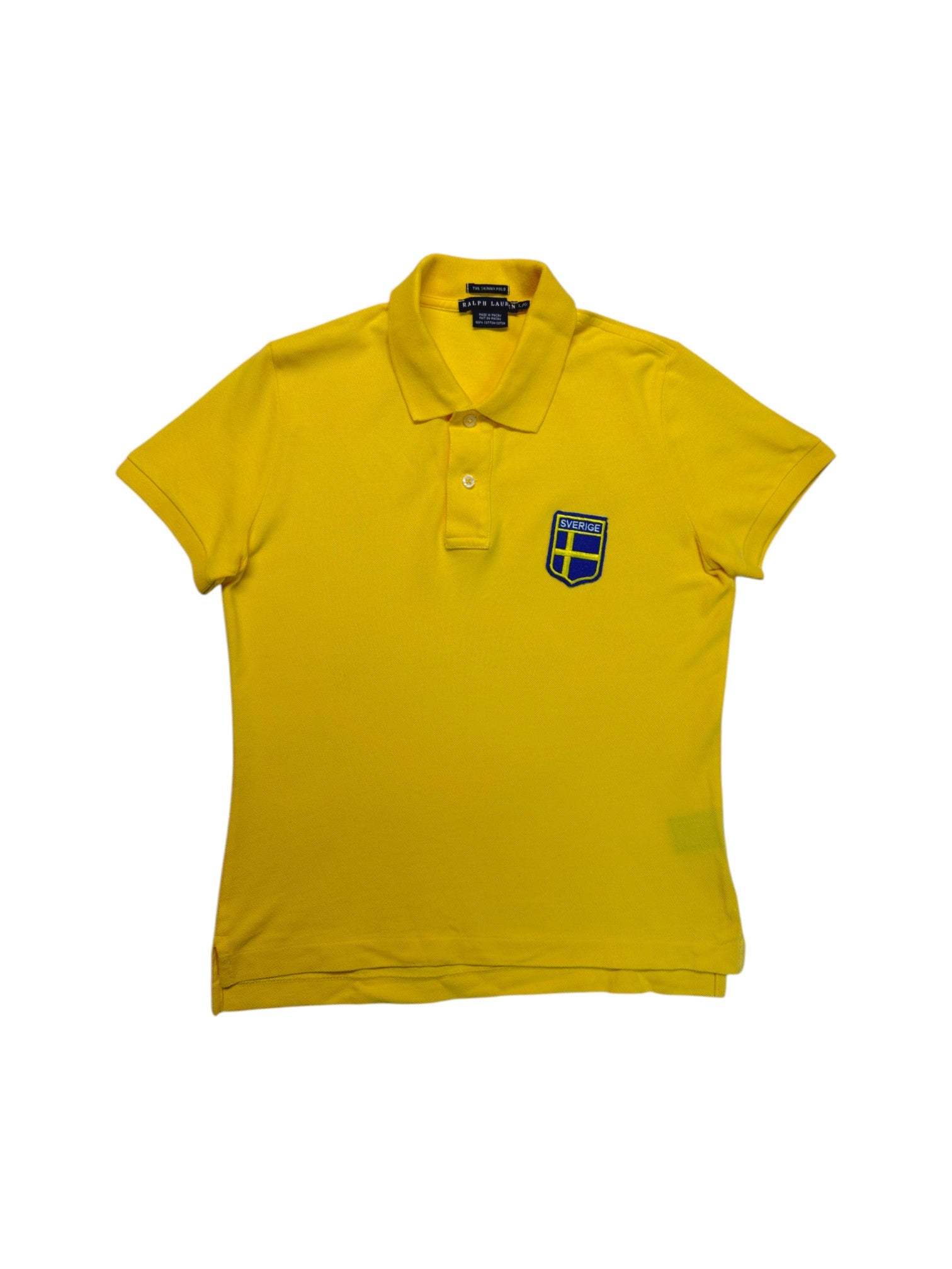 90s Ralph Lauren Damen Skinny Polo Schweden Made In Macau Gelb L - RareRags
