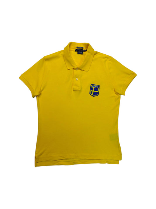 90s Ralph Lauren Damen Skinny Polo Schweden Made In Macau Gelb L - RareRags