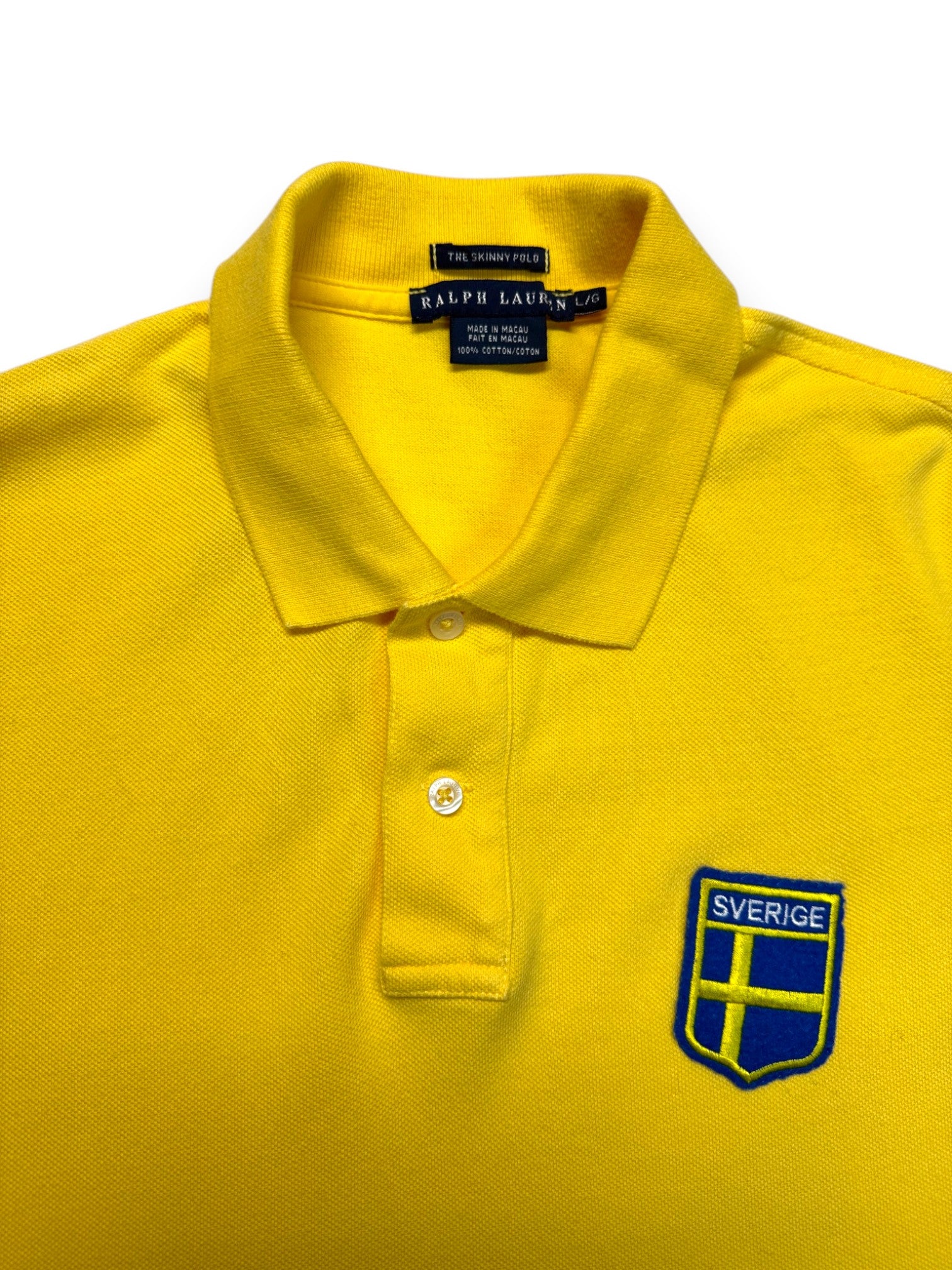 90s Ralph Lauren Damen Skinny Polo Schweden Made In Macau Gelb L - RareRags