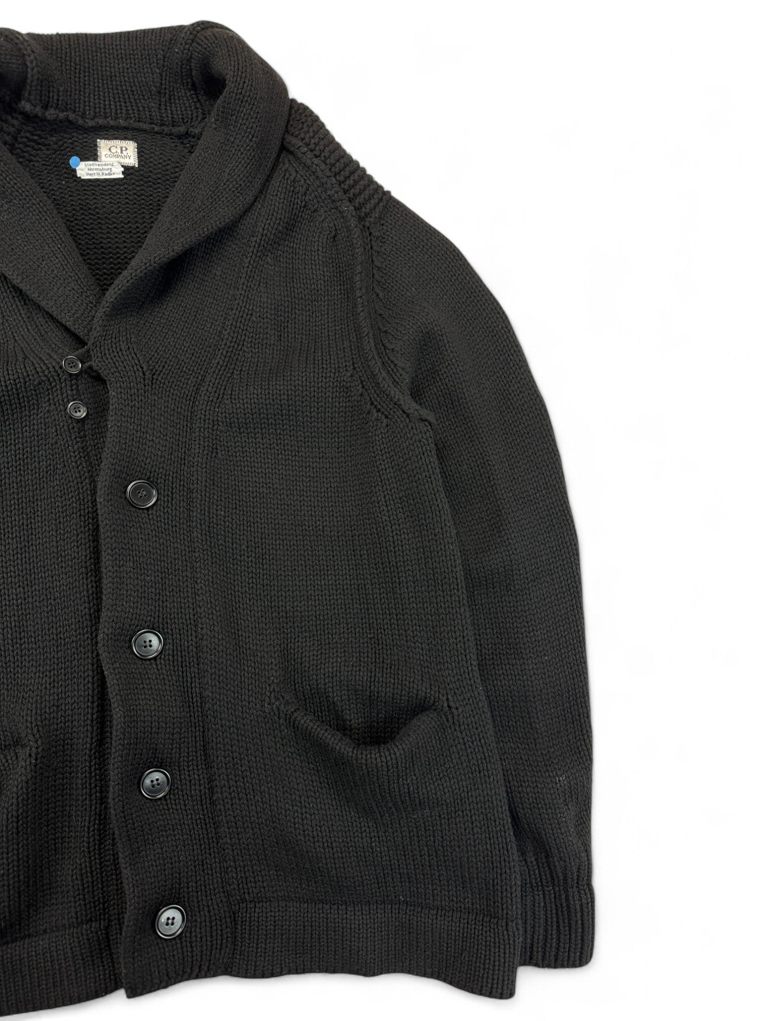 Vintage C.P. Company Cardigan 90s Schurwolle Schwarz Gr. 52