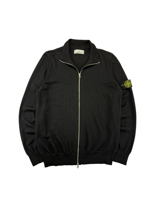 Stone Island Full-Zip Wool Knit Sweater Wolle Schwarz XL
