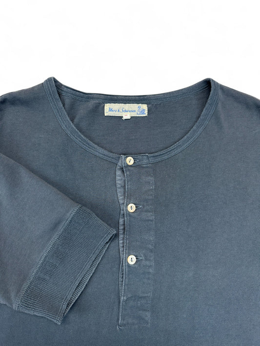 Merz B Schwanen Shirt 206 Loopwheeled Classic Fit Midweight Short Sleeve Henley Dunkelblau (8) XL-XXL