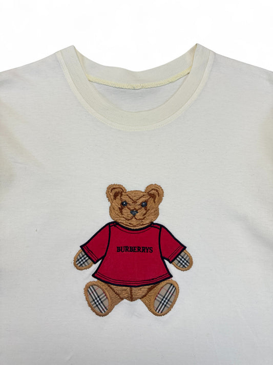 Vintage Burberry Shirt 90s Teddy Applikation Made In England Weiß L-XL