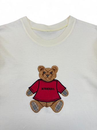 Vintage Burberry Shirt 90s Teddy Applikation Made In England Weiß L-XL