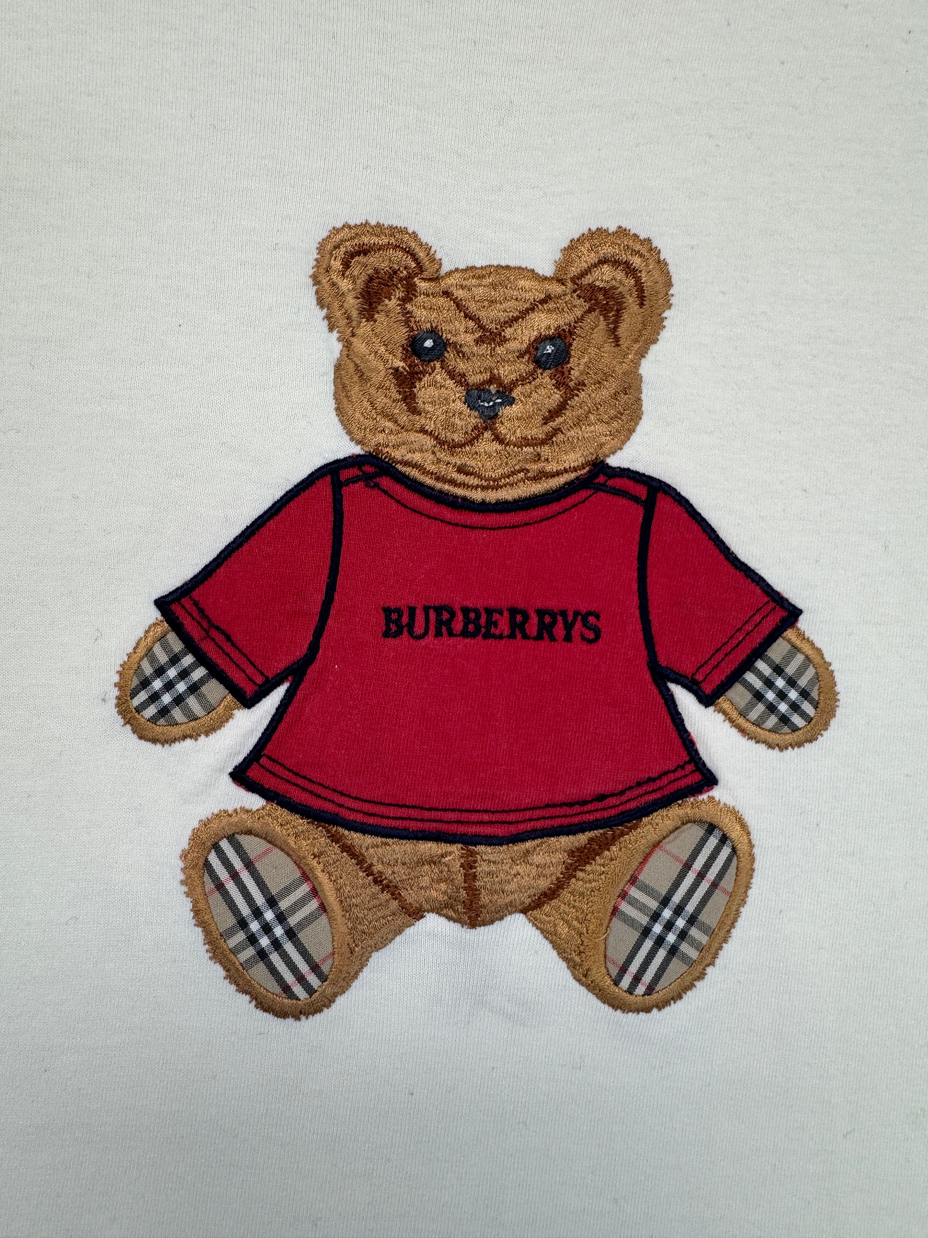 Vintage Burberry Shirt 90s Teddy Applikation Made In England Weiß L-XL