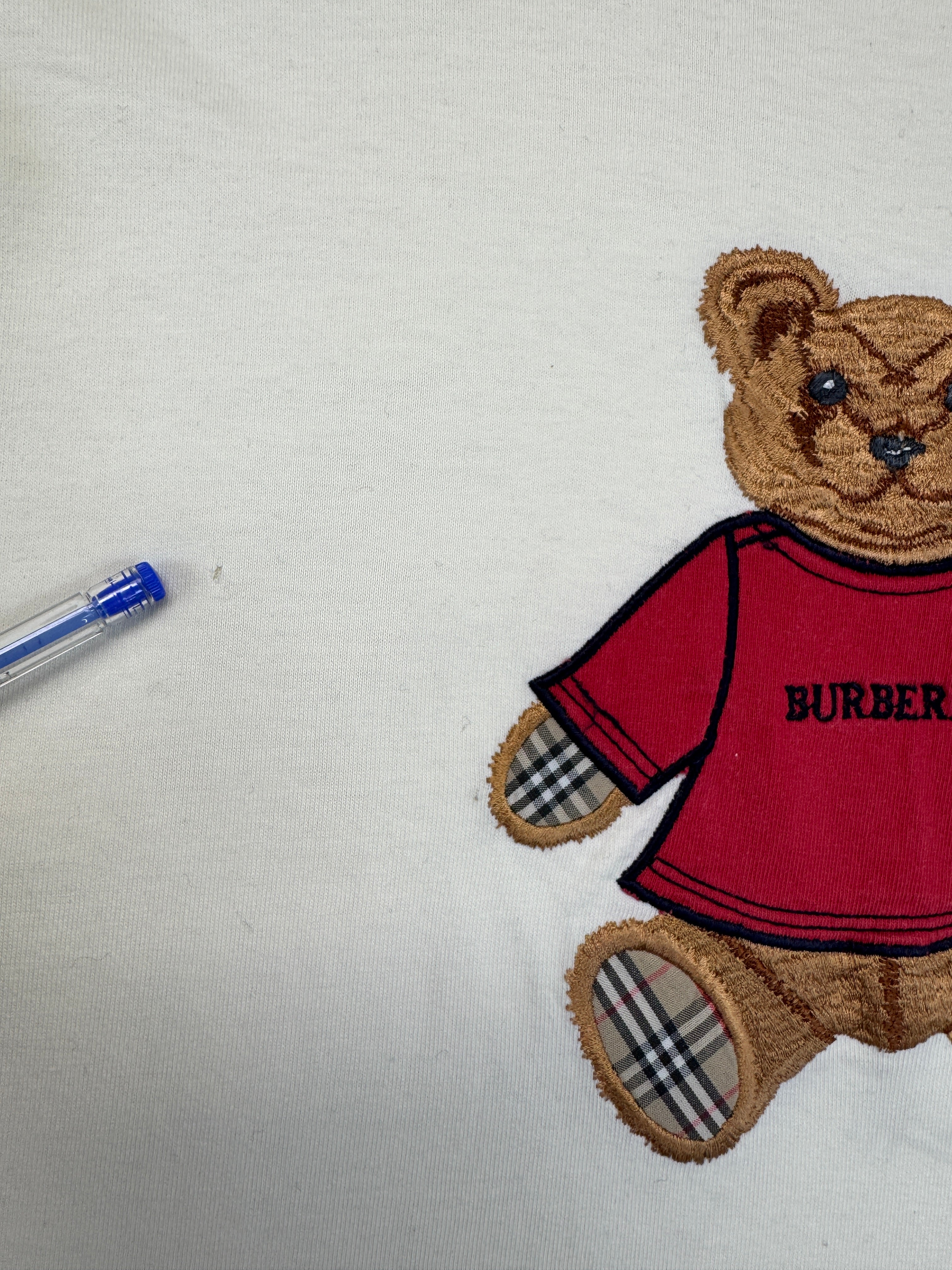 Vintage Burberry Shirt 90s Teddy Applikation Made In England Weiß L-XL